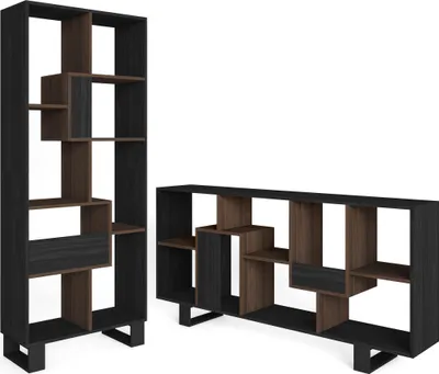 Image de VERSO Étagère Bibliothèque, 67x31x174cm, Design industriel, Noir et Chêne foncé