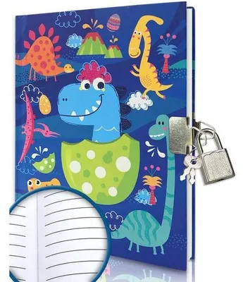 Zdjęcie produktu dla Ultiluxe Dziennik z zamkiem - Dino notatnik - 160 stron - papier w linie - Dzienniki z dinozaurami - Sekretny dziennik dla dzieci - 18x14 cm - Niebies