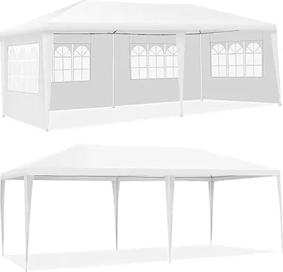 Produktbild von GOPLUS 3 x 6 m Partyzelt, Pavillon Zelt mit 4 abnehmbaren Seitenwänden PE, Gartenpavillon für Fest Party Hochzeit, Weiß