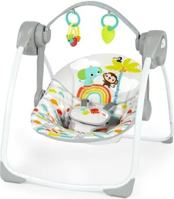 Produktbild von BRIGHT STARTS Babywippe, Elektrische Babyschaukel, Faltbar, 6 Geschwindigkeiten, Spielzeugbogen, Ab Geburt