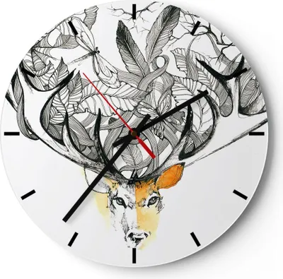 Produktbild von Wanduhr - Rund - Glasuhr - Lieber Wilde Blumen Wald - 30x30cm - Schleichendes Uhrwerk - Lautlos - zum Aufhängen bereit - Dekoration Modern - Wanddekoration aus Glas - C3AR30x30-3111
