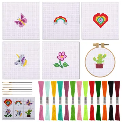 Kreuzstich-Set für Kinder, 6 Motive, DIY-Stickerei, Anfänger