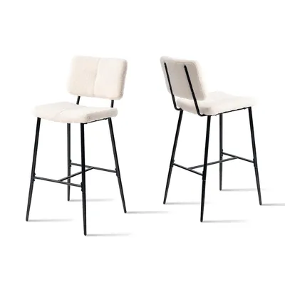Image de Meubles Cosy : lot de 2 tabourets de bar scandinaves avec dossier en tissu bouclé beige – POMONA