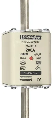 Imagen del producto de Mersen 1B371.000000, fusible NH3, 200A, gG, 500V, tipo NH-S, para conexión bajo tensión