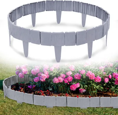 Produktbild von UISEBRT 2,5m Rasenkante Kunststoff Steinoptik Garden Border aus Polypropylen Palisade Mähkante Beetumrandung dekorativ, 1 Element BxHxT: 25x23x1 cm, Grau