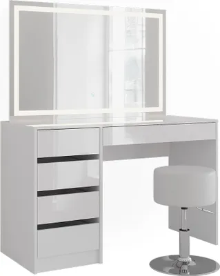 Produktbild von Schminktisch Vicco Sherry Weiß/Weiß Hochglanz 119.8 cm mit LED-Spiegel und Hocker, Model 57601