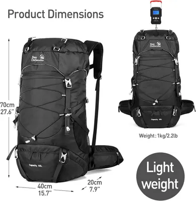 Produktbild von Wanderrucksack, Rucksack, 50L Wasserdichter Wanderrucksack, Reise Camping Bergsteigen Rucksack, Outdoor Sport Daypack Tasche