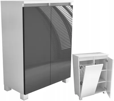 Zdjęcie produktu dla szafka komoda do łazienki z koszem cargo na pranie 60 60cm szary połysk