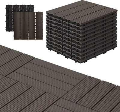 Zdjęcie produktu dla Aopunly WPC 11 płytek drewnopodobnych na taras, wymiary 30 x 30 x 2,2 cm, kolor ciemnobrązowy, 1 m² płytek WPC z systemem zatrzaskowym, płytki balkonowe odporne na warunki atmosferyczne