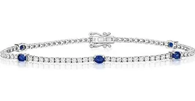 Produktbild von Funkelndes Feuer Atemberaubendes 18 Karat (750) Weißgold Diamant Tennis Armband 1.65 Karat mit Saphir - 18cm, 7 Gramm; TRS37550