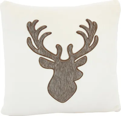 Produktbild von Heimtexland Dekokissen Hirsch Landhaus Soft Flanell Kissen gefüllt Fell-Imitat Hirschkopf Chalet Hüttenstil Kuschelkissen 45x45 Geschenkidee Weihnachten Typ903 creme