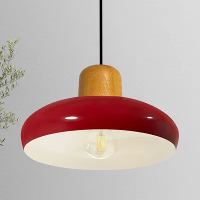 Produktbild von Androa Hängelampe Esstisch Gold Metall 40 cm 1 flamming, Deckenlampe Pendelleuchte Esstisch Holz Vintage Deckenleuchte Küchenlampe Hängend - Rot