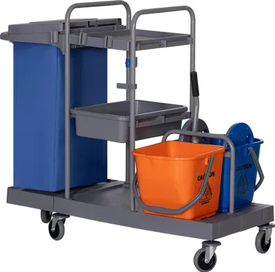 Produktbild von Putzwagen Reinigungswagen mit 3 Ebenen Wischwagen mit Presse, 2x18L Eimer  für Hotel