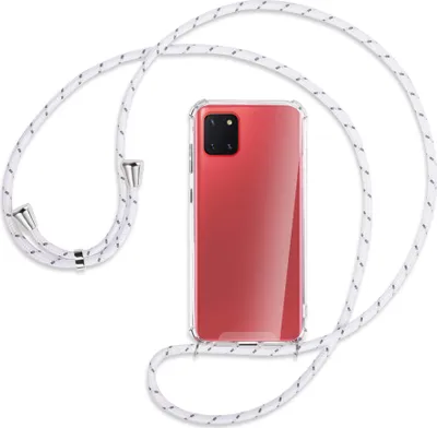 Produktbild von Handykette Backcover-Schutzhülle mit Band (Metall silberfarben) für Samsung Galaxy Note 10 Lite - weiß/grau