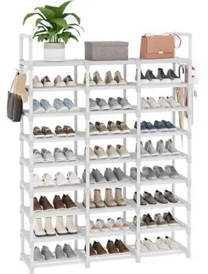 Immagine prodotto di Scaffale metallico per scarpe, 9 ripiani, stretto, capacità per 54 paia, colore bianco