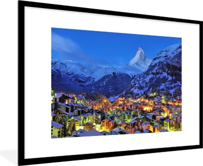 Produktbild von MuchoWow® Gerahmtes Poster Sonnenaufgang über dem Schweizer Matterhorn in Zermatt 90x60 cm - Poster mit Schwarzem Bilderrahmen Wandposter Rahmen Foto Bilder - Wanddekoration - Fotos