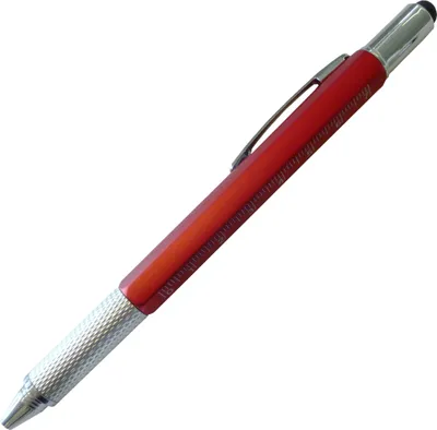 Produktbild von Touchpen Drehkugelschreiber mit Wasserwaage, Schraubendreher, cm-Skala / rot
