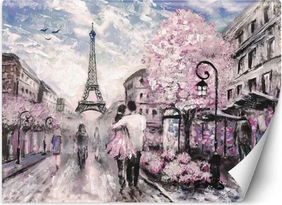 Produktbild von Vlies fototapete Gemalter Spaziergang in Paris 150x105 cm Feeby Rosa inkl. Kleber einfache Montage