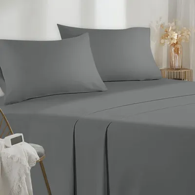 Obrázok produktu pre Štyridsaťdielová súprava posteľnej bielizne – mikrovlákno – tmavošedá – 140 x 190–200 cm
