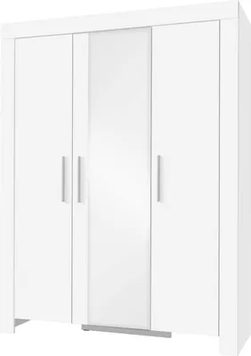 Produktbild von Furniture24 Kleiderschrank 150/201/61 cm CEZAR 1 Schrank 4 Drehtüren mit Spgel 3 Türiger Weiß matt
