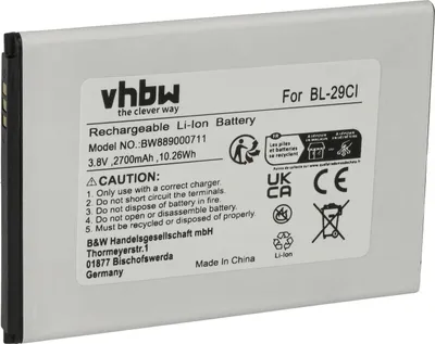 Produktbild von vhbw Akku Ersatz für Nokia BL-29CL, BL-29CI für Handy Smartphone Telefon (2700 mAh, 3,8 V, Li-Ion)