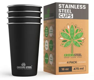 Produktbild von Set mit 4 Edelstahlbechern, jeweils 475 ml Fassungsvermögen, in Schwarz