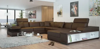 Produktbild von Ecksofa U-Form Sofa Couch Polster Ecksofa Wohnlandschaft Ledersofa Badra "Braun