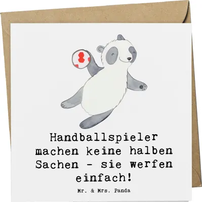 Produktbild von Mr. & Mrs. Panda Glückwunschkarte Handball Wurf - Weiß - Geschenk, Humor, Teamgeist, Sport, Rasen, Sportart, Grußkarte, Leidenschaft, Teamsport, doppelkarte, faltkarte