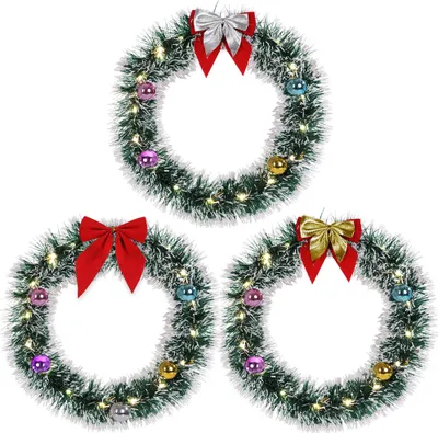 Produktbild von Türkranz Weihnachtskranz Adventskranz 20 LED 32cm Lichterkranz Weihnachten Deko Kranz, Farbe:gold