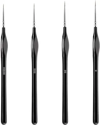 Produktbild von Set mit 4 feinen Detailpinseln für Miniaturmalerei, professionelle dünne Pinseln für Acryl, Wasserfarbe und Ölfarbe