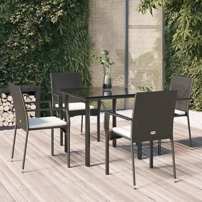 Produktbild von 5 teilig Garten Sitzgruppe Poly Rattan Gartenmöbel Set 4 Personen Essgruppe Gartentisch mit Stühle Stapelbare Gartengruppe Sitzgarnitur Gartengarnitur Terassenmöbel Schwarz#5