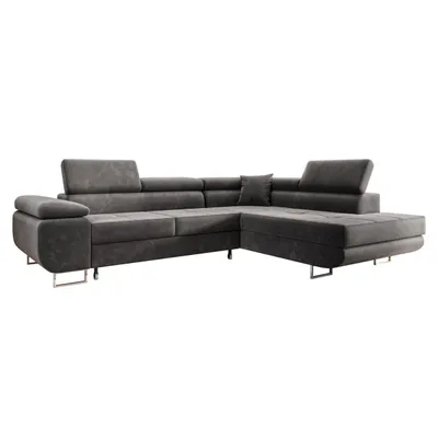 Produktbild von Wohnlandschaft Ecksofa MIAMI Samt Grau mit Bett Bettkasten Kopfteilverstellung Bett Sofa Schlafsofa Ottomane rechts
