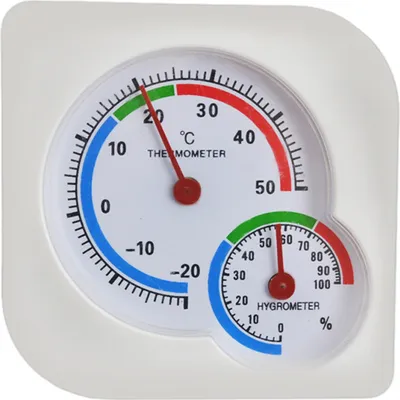 Image de Hygromètre et thermomètre analogiques, plage de -20 à +50°C, 0-100% d'humidité, 7.5x7.5x1 cm