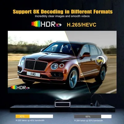 Obrázek produktu pro Přenosný projektor – podpora 4K – Wi-Fi a Bluetooth – domácí kino s operačním systémem Android
