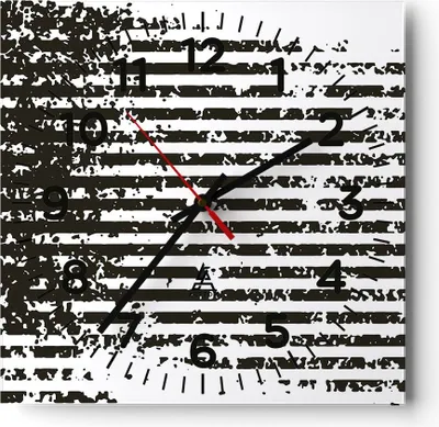 Produktbild von Wanduhr - Quadrat - Glasuhr - Abstraktion Schwarz Gürtel - 30x30cm - Schleichendes Uhrwerk - Lautlos - zum Aufhängen bereit - Dekoration Modern - Wanddekoration aus Glas - C4AC30x30-4855