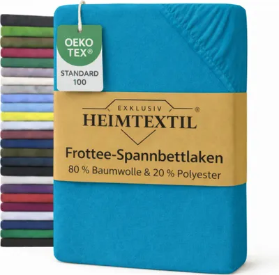 Produktbild von EXKLUSIV HEIMTEXTIL Frottee Spannbettlaken Rundumgummizug Marke 120 x 200 cm Türkis 80% Baumwolle 20% Polyester Bed-Sheet Bettlaken Spannbetttuch Topper Leinentuch