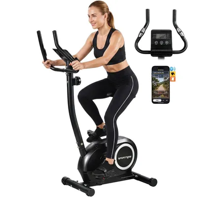 Produktbild von Heimtrainer Fahrrad mit App, Pulssensoren & LCD-Monitor – Fitnessbike Höhenverstellbar mit Magnetwiderstand & Handyhalterung for Home Gym