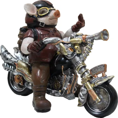Produktbild von Gothic Deko Figur Schwein Steampunk Motorrad Stinkefinger Skulptur Sau Keiler