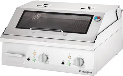 Produktbild von Elektro-Griddleplatte als Tischgerät mit Deckel, 800x700 mm, 1/2 glatte/1/2 gerillte Grillfläche, Serie 700 ND