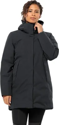 A woman wearing a black winter jacket.