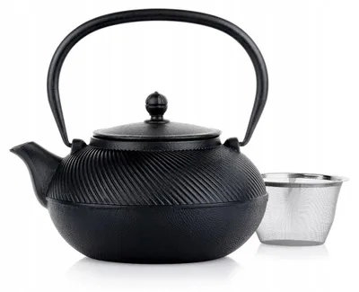 Obrázek produktu pro Litý čajový konvička s sítkem, objem 1 litr, smaltovaná, vhodná pro čaj a bylinky