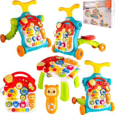 Produktbild von MalPlay Lauflernwagen Kinderwagen Panel Scooter Push Ride pädagogisch Spieltisch 5in1 Walker Lernspielzeug Baby ab 9 Monaten