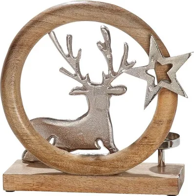 Produktbild von Gilde Kerzenleuchter Kreis mit Hirsch aus Mangoholz 24196