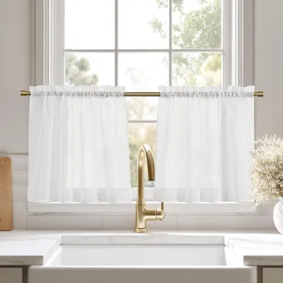 Vorhänge, 2er-Set, 60x60 cm, weiß, halbtransparent, Stangendurchführung