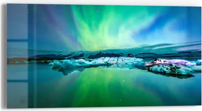 Produktbild von DEQORI Glasbild Echtglas 60x30 cm 'Leuchtendes Polarlicht' Wandbild Bild modern Deko