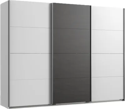 Produktbild von Schwebetürenschrank Kleiderschrank 270 cm 3-türig mit Zubehör in Weiß mit Grau / 22003