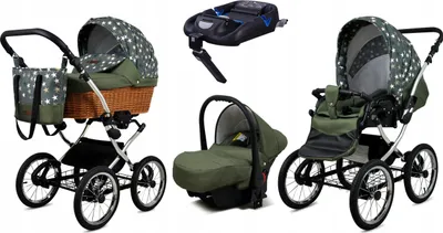Produktbild von Babylux® Classic Exclusive | 4in1 Kinderwagen Set | Olive Star | Kombikinderwagen | Kinderwagens