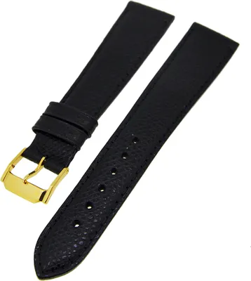 Produktbild von Uhrenarmband Lederband Schwarz Ton in Ton 18mm Dornschließe Gold