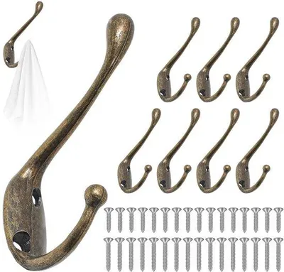 Immagine prodotto di Uniqoos® Set da 8 ganci a parete vintage in bronzo – Doppi ganci in lega di zinco, inclusi 32 viti per ingresso, cucina e bagno