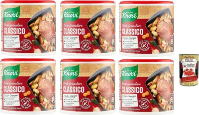 Produktbild von Knorr brodo granulare classico granulierte Brühe, 6x 150 g, Nachhaltige Gemüsebrühe, glutenfrei, Laktose und Konservierungsmittel, ideal für Suppen und gegrilltes Fleisch + Italian Gourmet polpa 400g